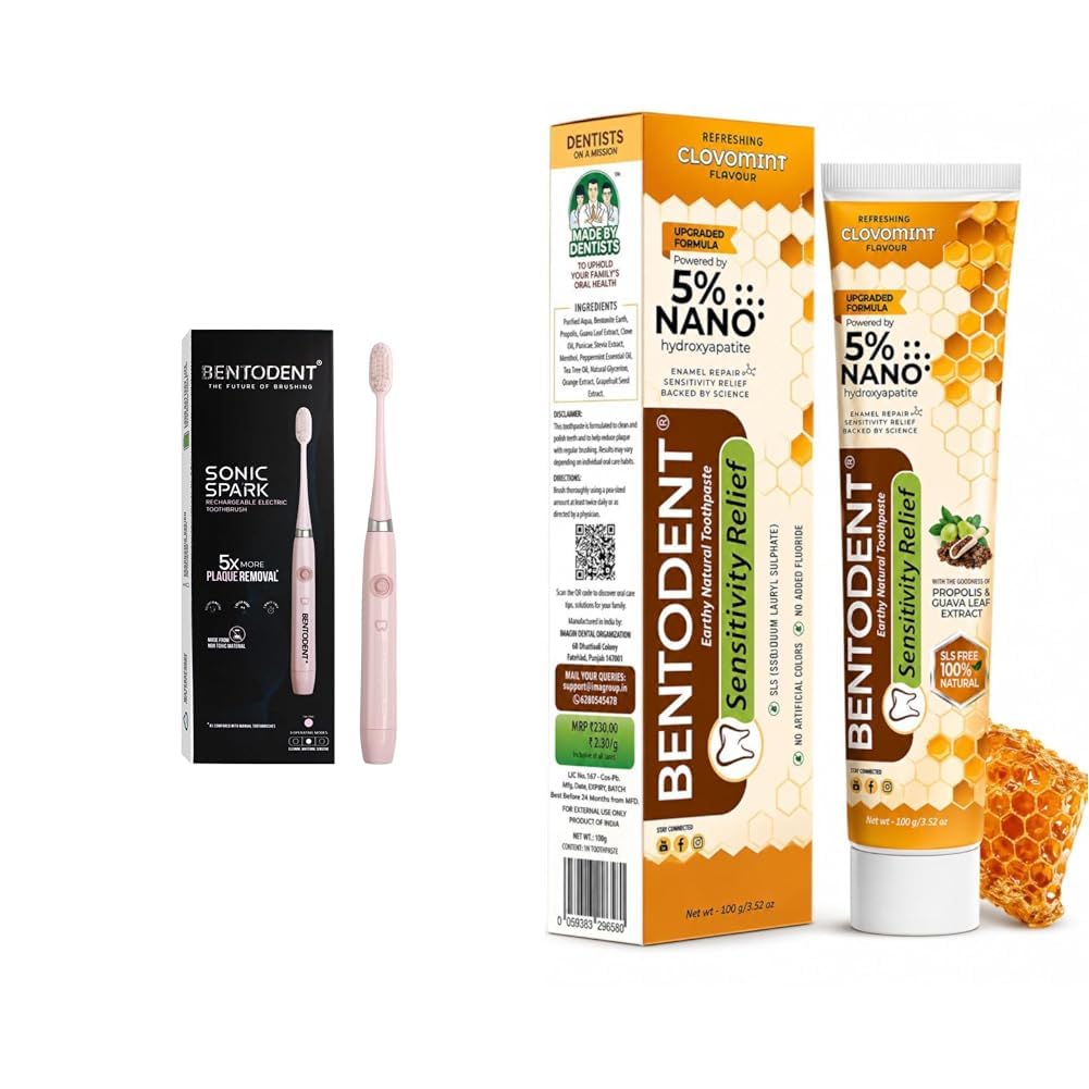 BENTODENT Advanced Sonic Electric Toothbrush for Men, Women & Kids - Electric Tooth Brush Set with | Bentodent Sensitive Toothpaste – Natural Sensitivity Relief with 5% Nano Hydroxyapatite, Clove & M-image-28