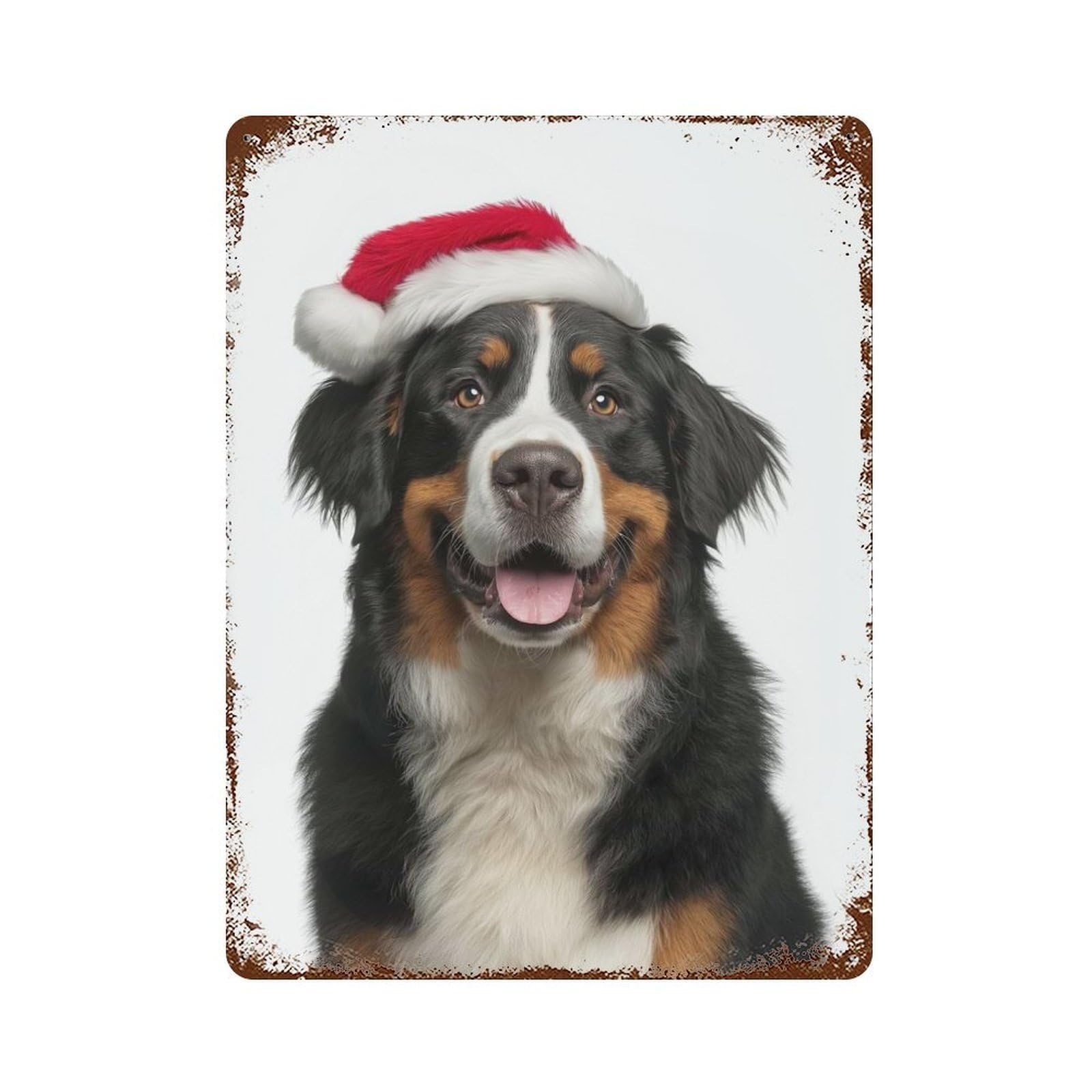 Retro Metal Sign with Bernese Mountain Dog Santa Portrait Design 15.7"x11.8", for Living Room, Hallway And Home Decor, Farmhouse Wall Decor