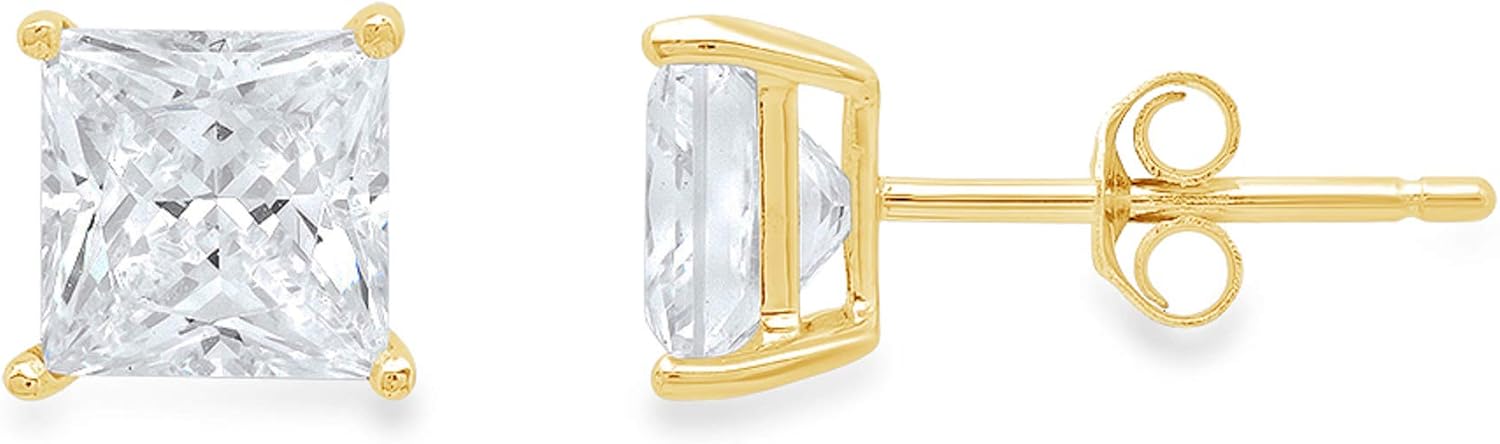 14K Yellow Gold Moissanite Stud Earrings with Push Back - Hypoallergenic, 4 cttw - Minimalist Women's Fine Jewelry