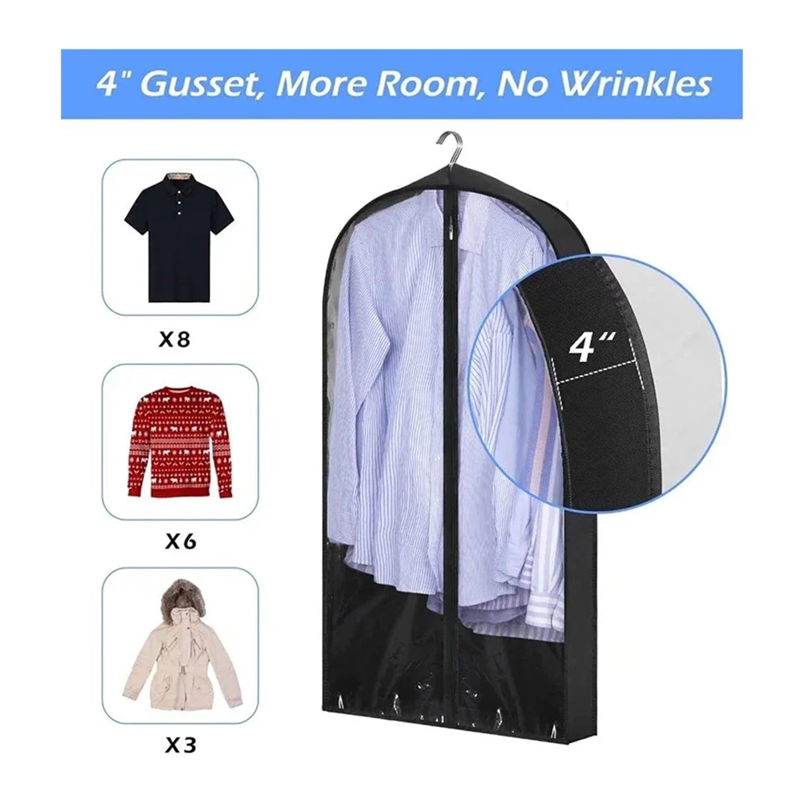 fundas para ropa Wrapped Washable Dust Cover Storage Clothes Hanging Bag Household Coat Transparent Waterproof Suit(M-3PCS)