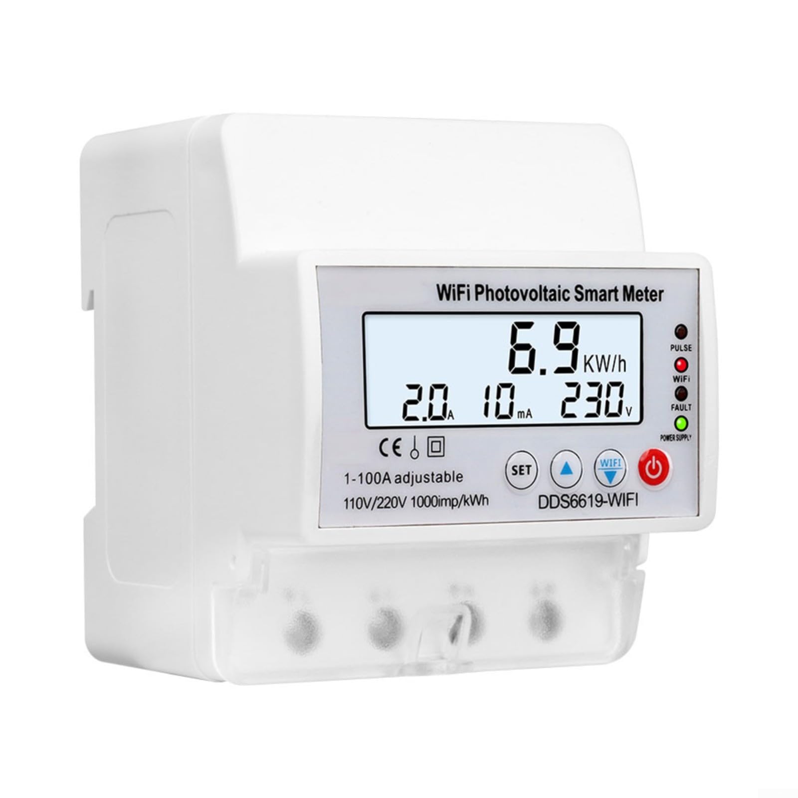 Compteur d'énergie monophasé Tuya 100A avec écran LCD rétroéclairé