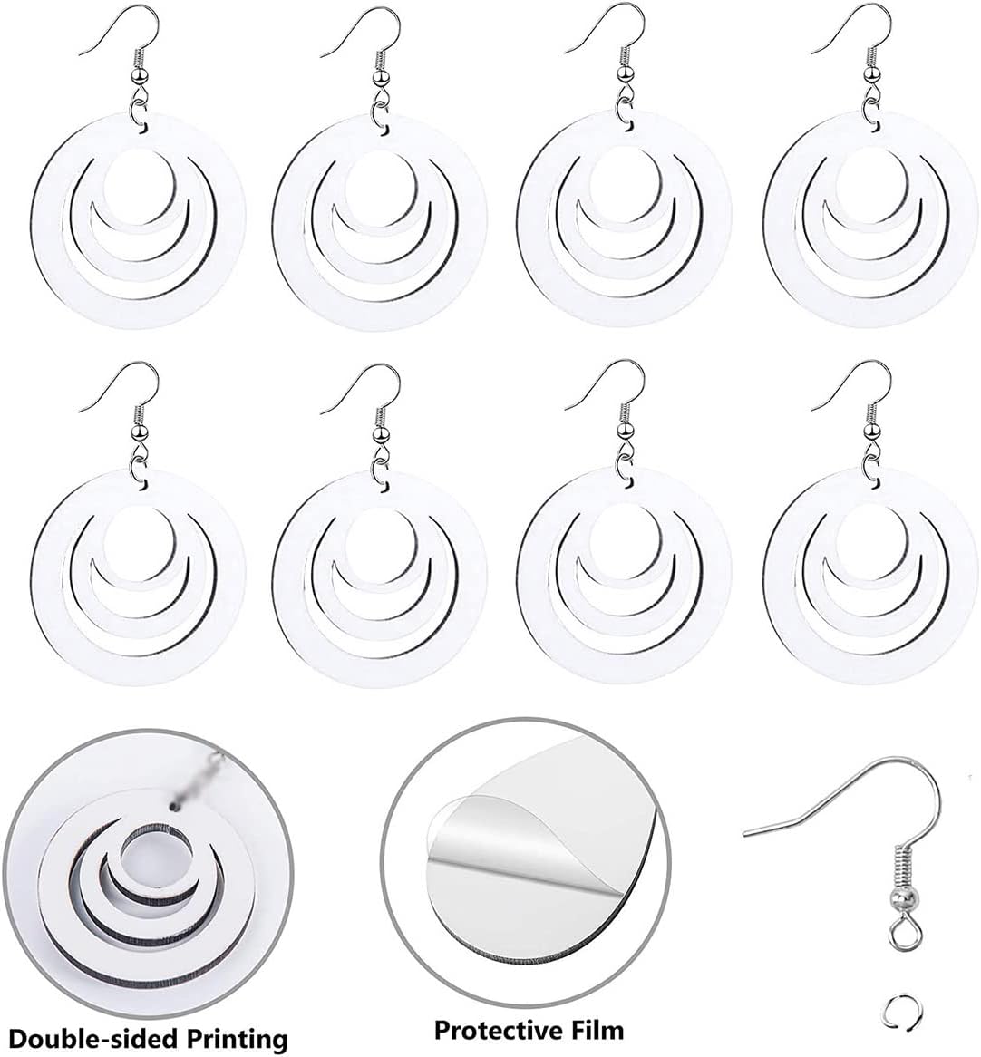 30Pcs Sublimation Blank Earrings Heat Transfer Sublimation Printing Wire Hooks Hollow Round Unfinished Wooden Dangle Teardrop Pendant w/Hooks for DIY Jewelry Making - Image 3