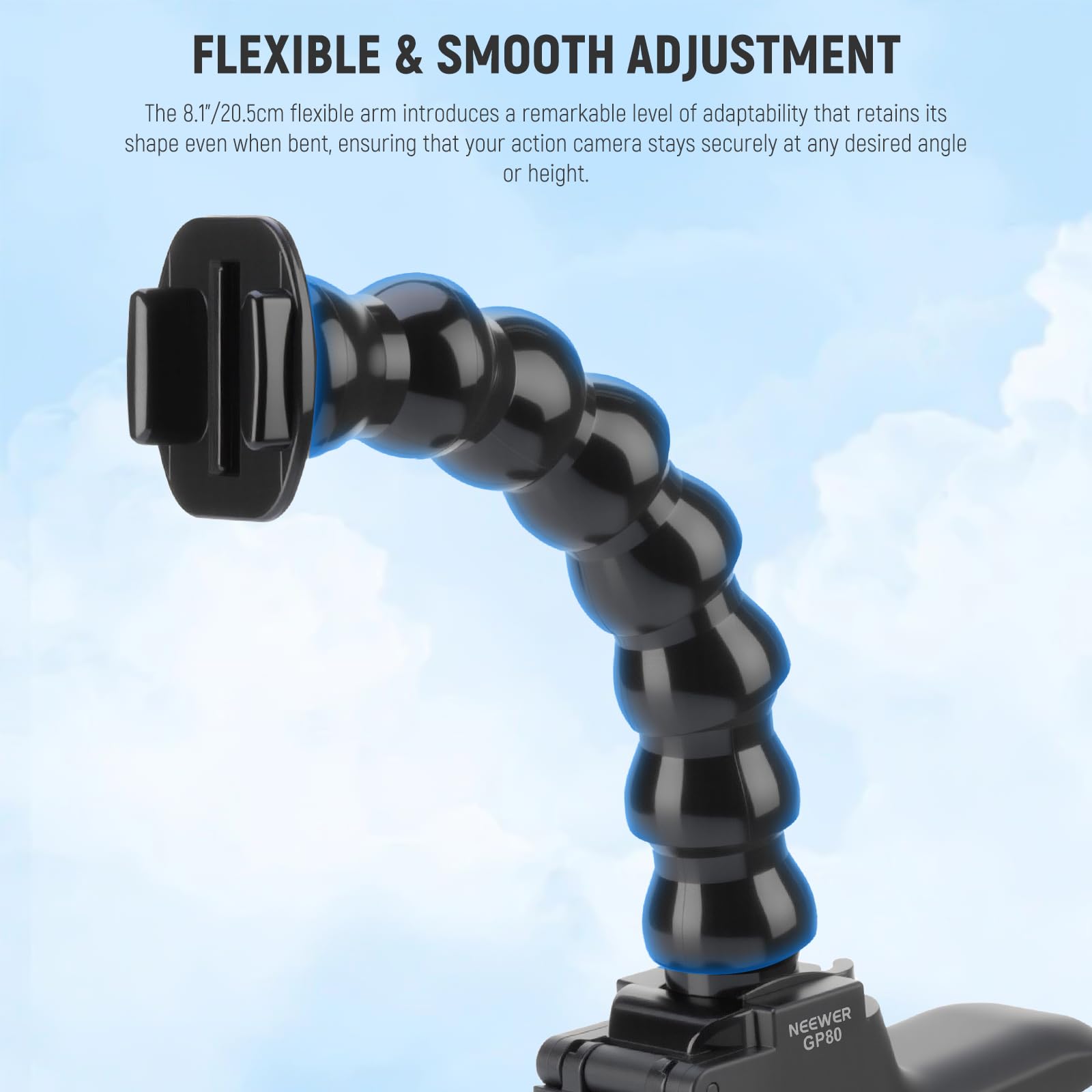NEEWER Supporto a Morsetto Flessibile Compatibile con GoPro DJI Action Camera, Sostegno a Super Clamp Flessibile, Clip per Asta Scrivania con Tubo e Adattatore, Accessori per Foto/Videografia, GP-80