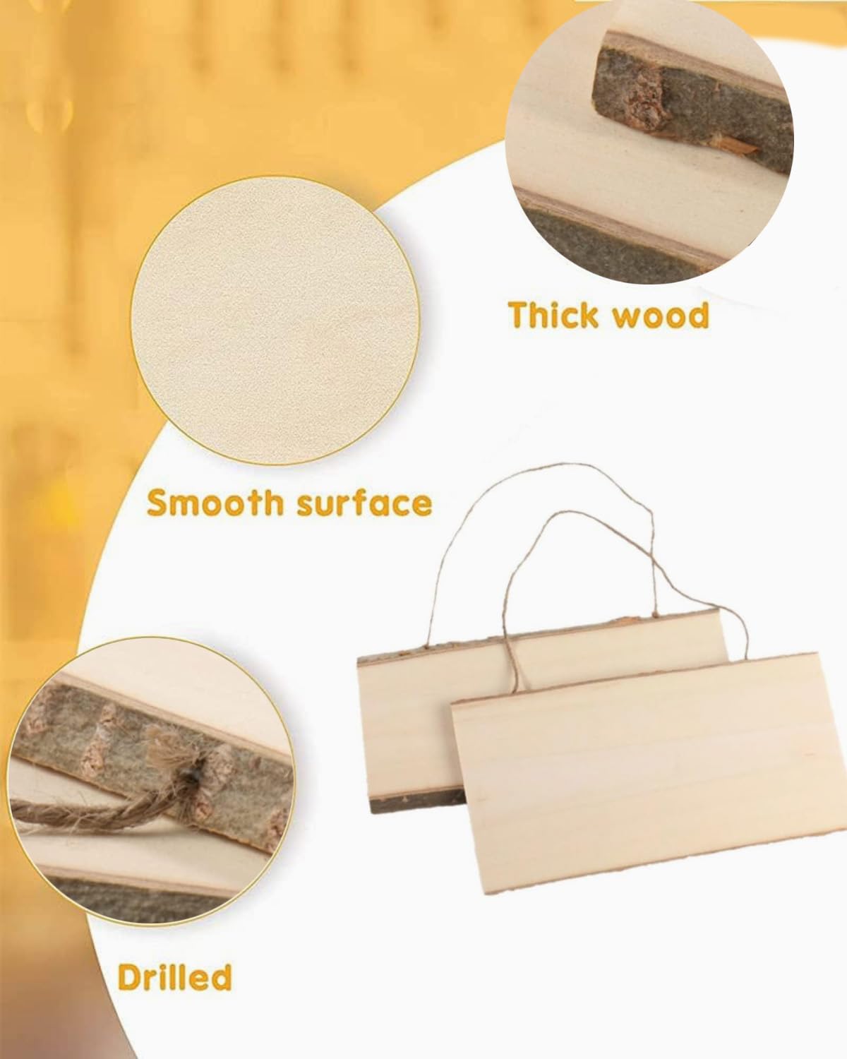 Pamtns Houten Bord voor Brandschilderen, 2 Stuks, Om Op Te Hangen, Onafgewerkt Blanco Bord, Deurbord Met Gravure, Rechthoekig, Hangend Bord Met Jute Touw, Hangende Decoratieve Houten Bord