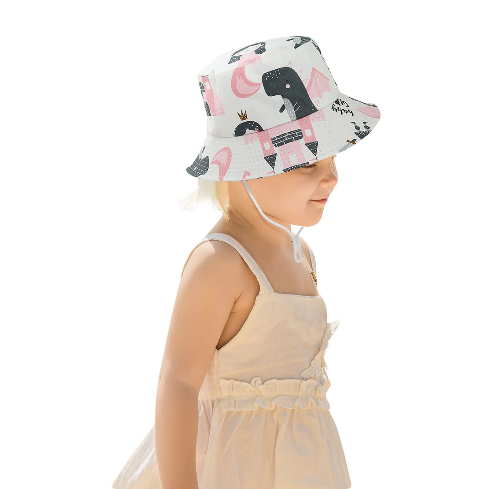 XYIYI Enfants Bébé Chapeau de Soleil Coton Seau Chapeau Casquette de Plaged'été avec Jugulaire Réglable, Cheval Ballons, 2-4 ans