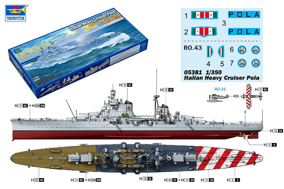 Trumpeter 05381 Italian Heavy Cruiser Pola 1/350 - Kit di modellismo in plastica