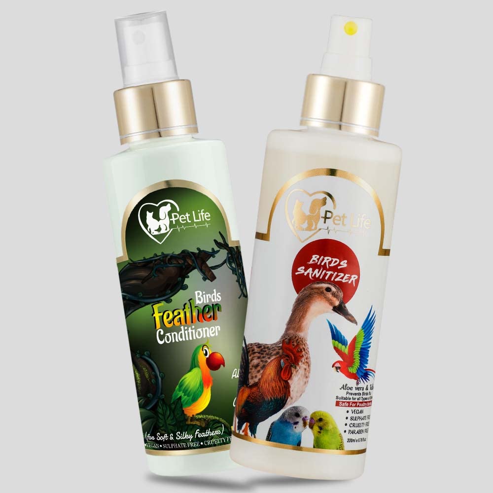Pet Life Birds Sanitizer 200 Ml + Birds Feather Conditioner 200 Ml – Dry/Waterless/Spray for Poultry Birds, Parrots, Sparrows, Pigeon – Cleaner, Shinier Coat & Soft, Silky Feathers - All Bird Type (B0B5HMC6QK) Amazon Price History, Amazon Price Tracker