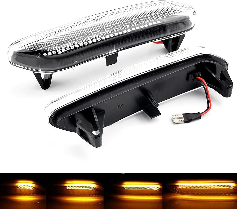 Sequential Front Fender Side Marker Turn Signal Light Led Repeater Indicator Blinker Lamp Compatible with MINI Cooper R60 COUNTRYMAN R61 PACEMAN, Clear Lens Amber Color