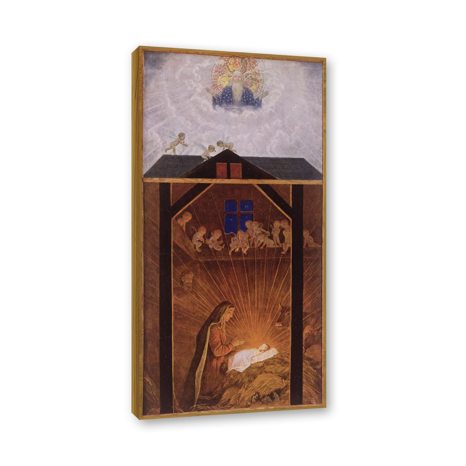 NHLDZYH Teak Frame. Hans Thoma Style Canvas Wall Art - (Untitled 29), German Romantic Realism Painting with Symbolic Nature, Rustic Country Home Decor. 60x120cm-23.7x47.3in