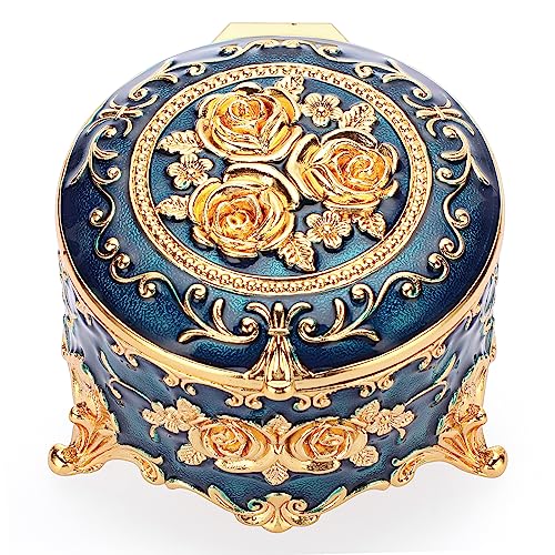 Hipiwe Antique Metal Jewelry Box Ring Earring Treasure Chest Case Small