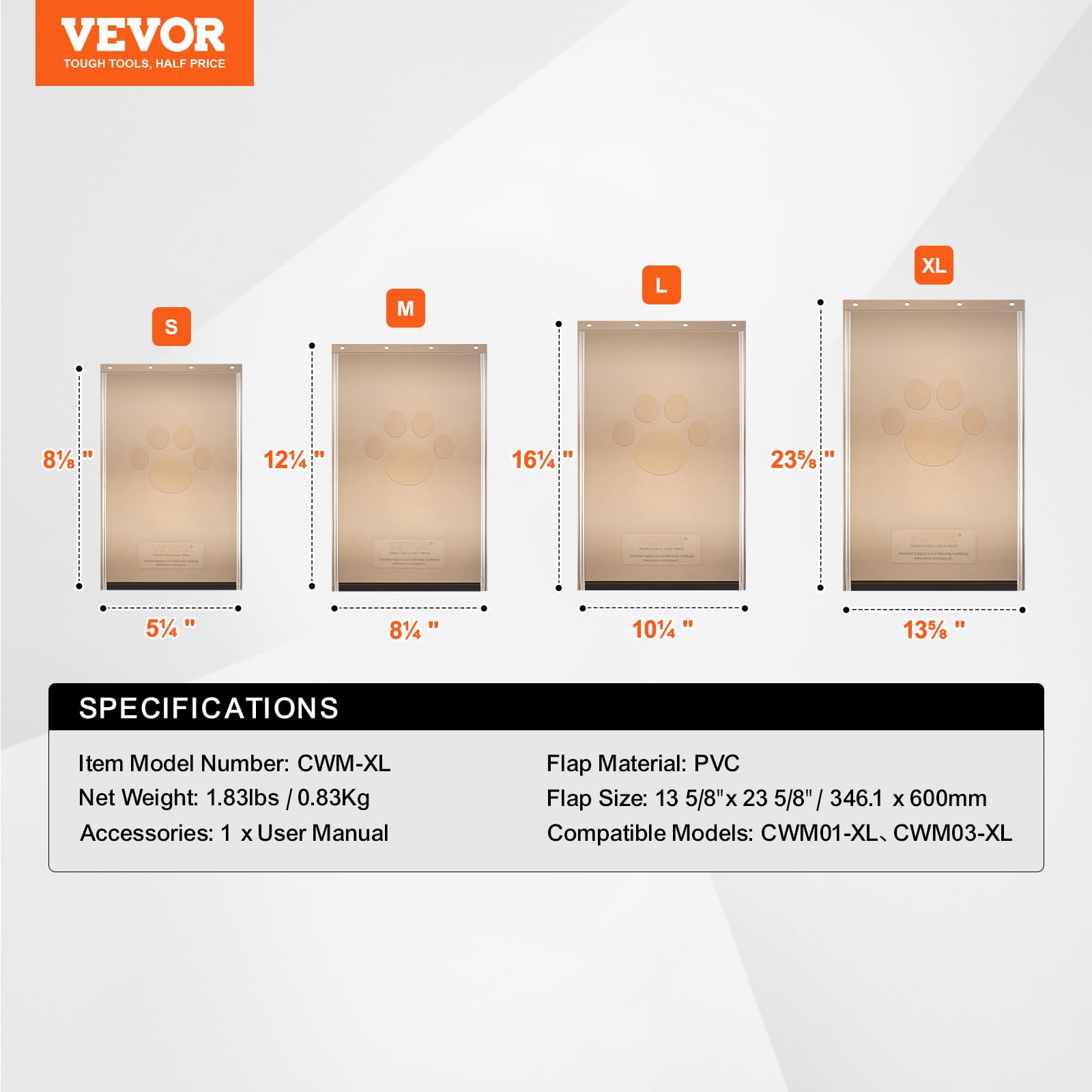 VEVOR Rabat de Rechange pour Chatière 34,6 x 60 cm PVC Épais Résistant aux Intempéries Bande Magnétique XL