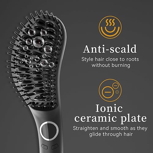 Miniatura 8 de Cepillo alisador de pelo, peine de hierro alisador iónico de cerámica, antiquemaduras, el mejor cuerpo suave y redondo, perfecto para salón