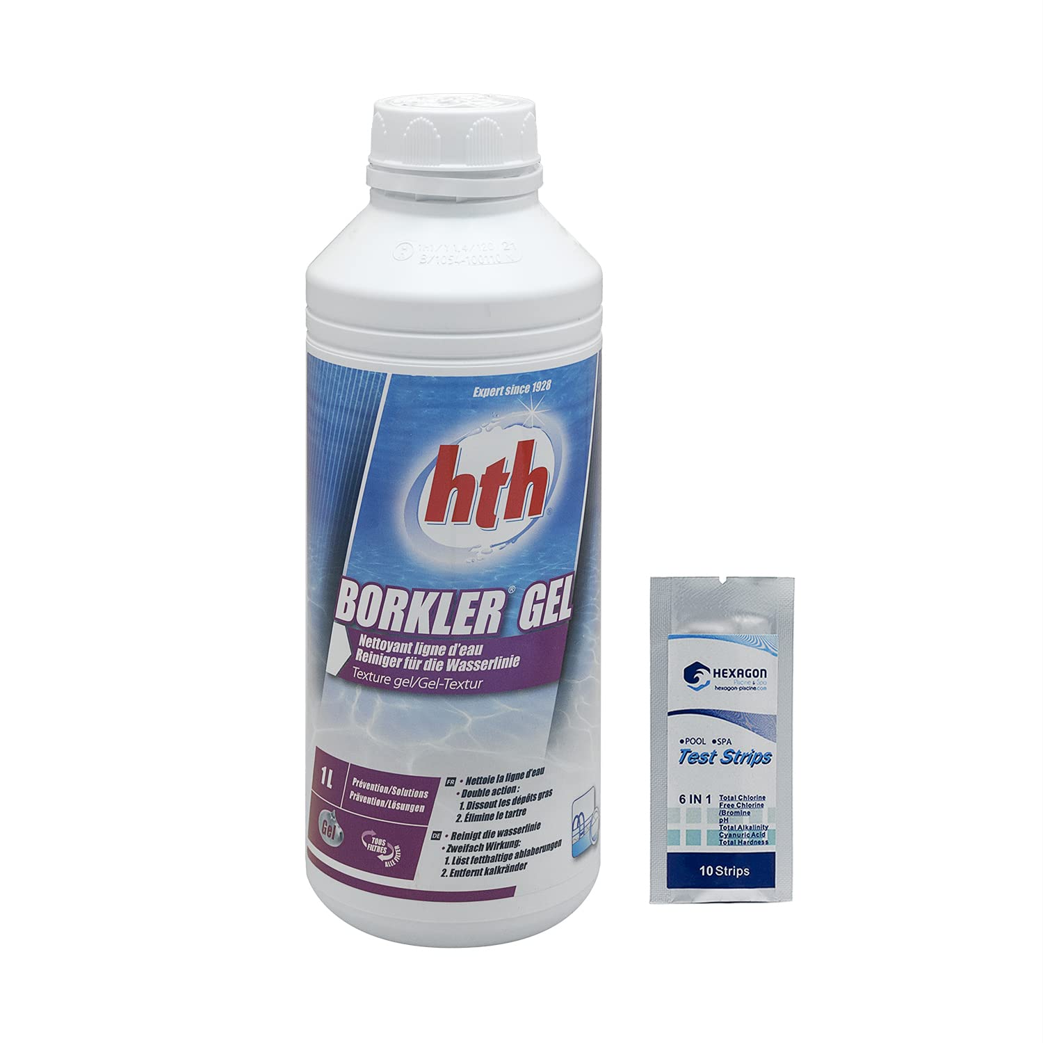 HTH BORKLER Gel - 1L | Nettoyant Ligne d'eau + 10 Tests HPS OFFERTS 6 en 1