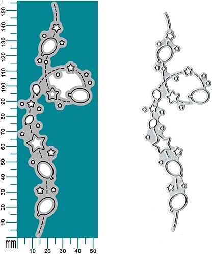 Miniatura 5 de Troqueles de metal con borde de estrella de globo, troqueles de corte de encaje de estrella de resorte, plantillas cortadas para álbumes de