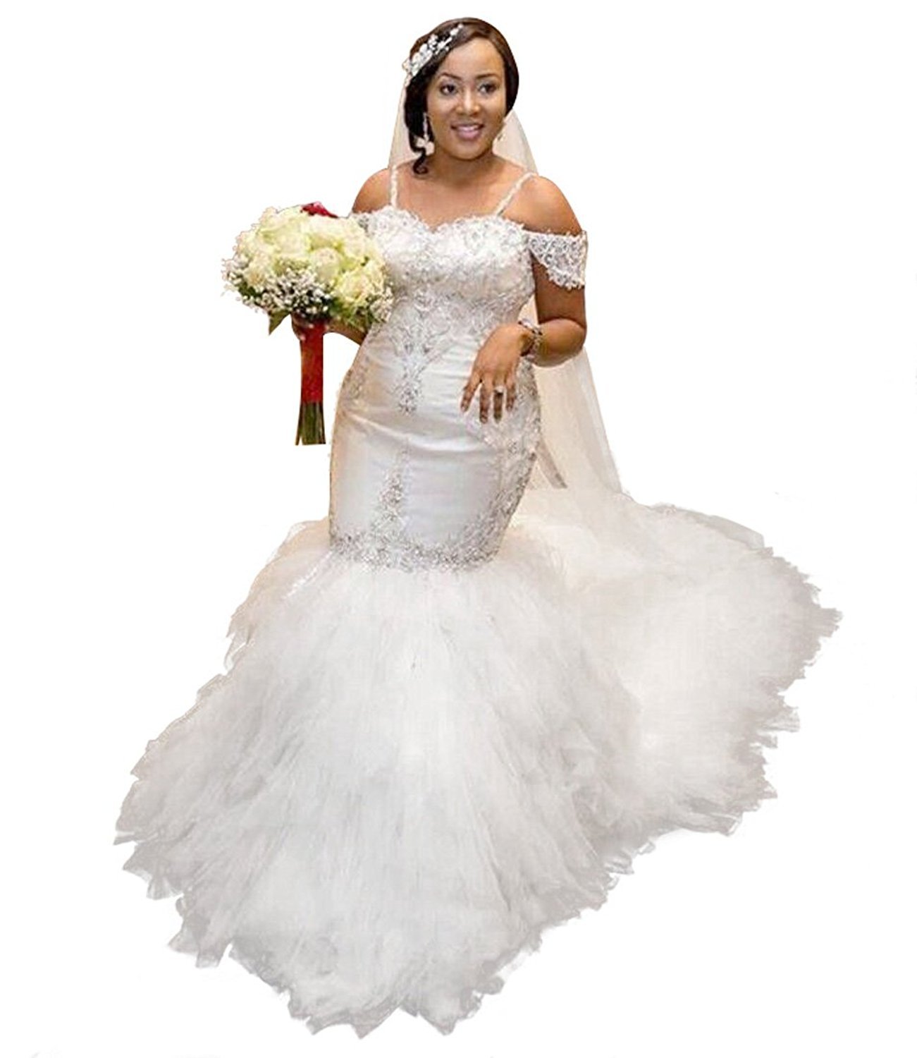 Fanciest Women's Off Shoulder Lace Wedding Dresses for Bride 2024 Sexy Mermaid Bridal Gowns White