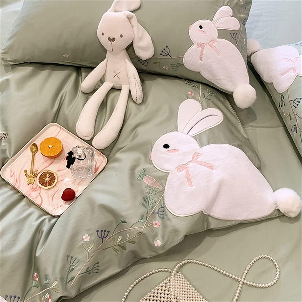 60S Long-Staple Cotton Rabbit Appliqué Embroidered Four-Piece Girl Heart Hair Ball Quilt Cover Pure Cotton Bedding