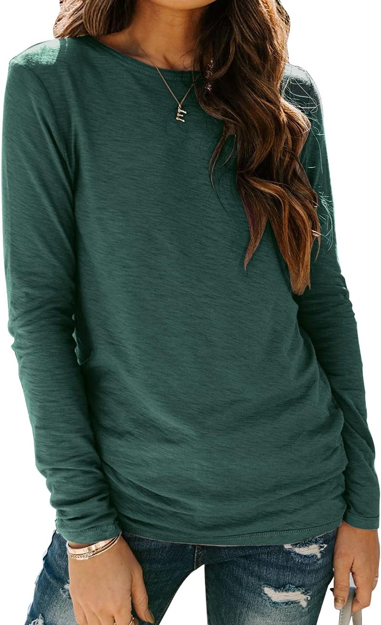 Sherosa Womens T Shirts Long Sleeve Crew Neck Shirts Basic Tee Tops Blouse