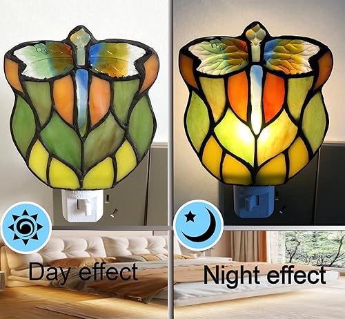 Miniatura 4 de Luz nocturna de libélula de vidrieras, adecuada para dormitorio, pasillo, baño, habitación de los niños, esto sería un gran regalo para un