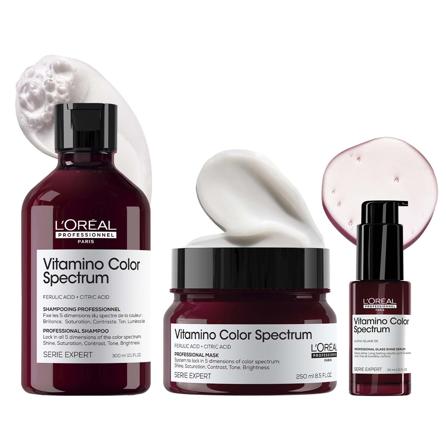 L'Oreal Professionnel Vitamino Color Spectrum Shampoo, Hair Mask & Glass Shine Serum Regime For Color Treated Hair | With Ferulic acid + Citric acid (Shampoo & Mask) & 5% Alpha-silane (Serum)-image-10