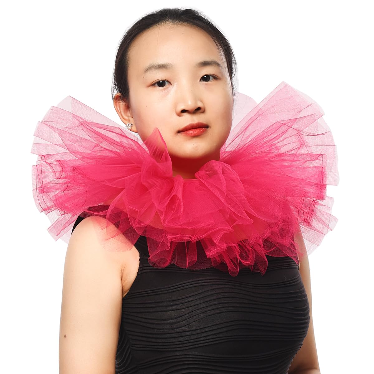 BLESSUME Victorian Ruffle Collar Renaissance Mesh Clown Collar Layered Neck Ruff For Fancy Dress (Rose Red) — image 1
