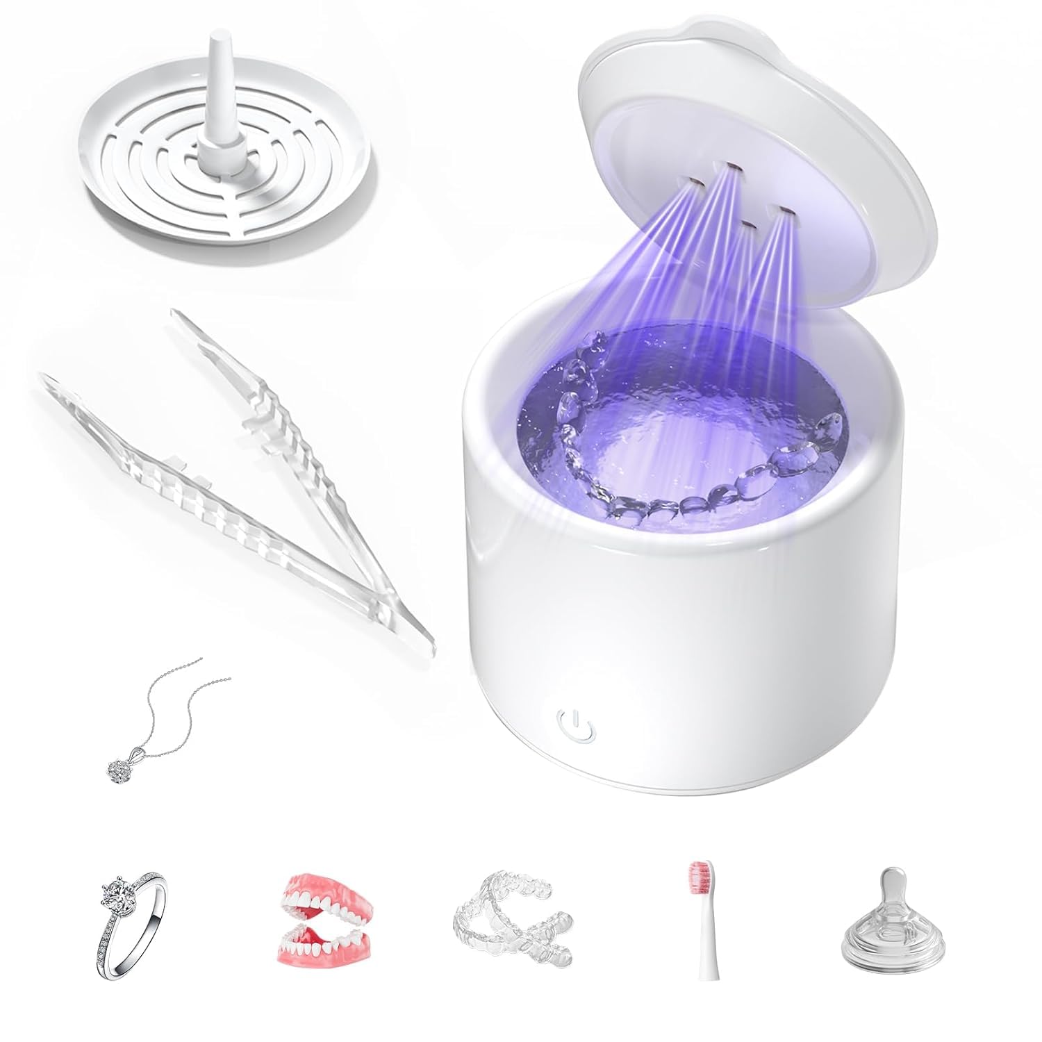 Ultrasonic Retainer Cleaner, 48kHz Denture Cleaner, Retainer Cleaning Machine for Denture, Retainer, Aligner, Jewelry, Mouth Guard, Brace, Toothbrush,