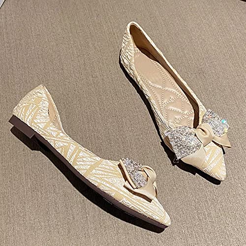 TN TANGNEST Women's Elegant Shiny Bowtie Pointy Toe Slip on Comfortable Dress Ballets Flats for Wedding Party3