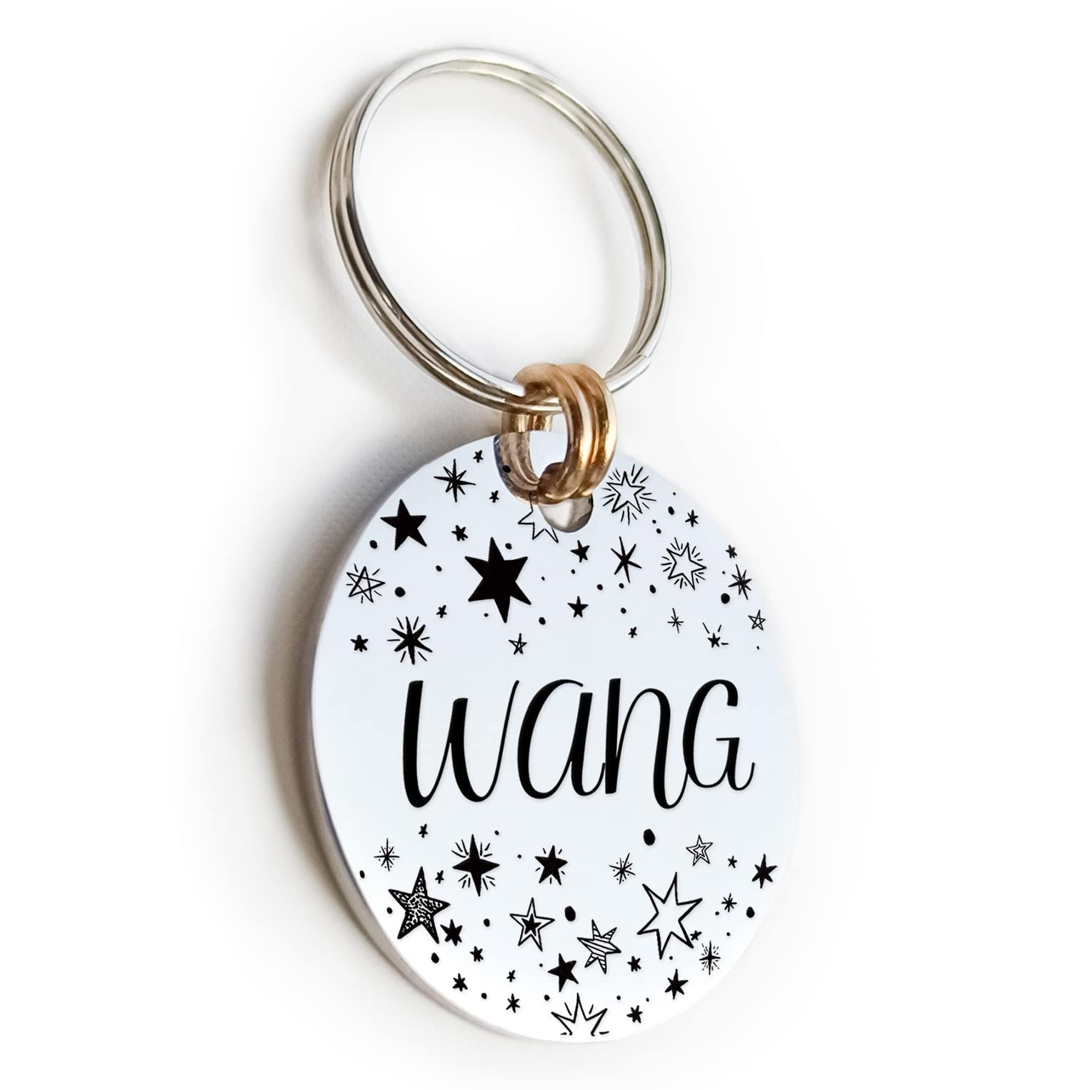 Cat Dog ID Tag Personalized Custom for Pet Collar Name A Sky Full of Stars Lightning Hearts Front and Back Engraving Extra Small Puppy Matt Steel Nameplate