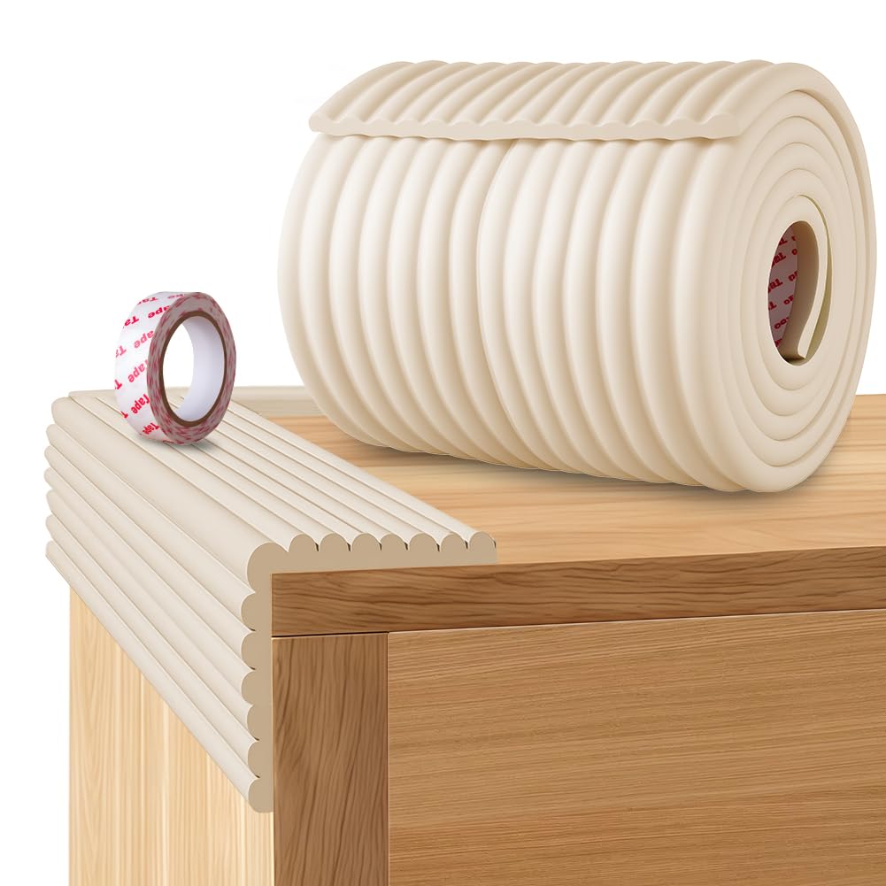 NUTKIT Kantenschutz Baby, 200CM x 20CM Eckenschutz Kantenschutz, Selbstklebend Schaumstoff Eckenschutz für Kinder, W-Typ Extra Dick Tischkantenschutz StoßSchutz für Tisch＆Möbel Kanten(Off-Weiß)