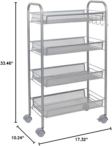 Miniatura 9 de Carrito con ruedas de 4 niveles multifuncional, carrito de almacenamiento de malla, estante de escalera de panal de abeja, estante extraíble para