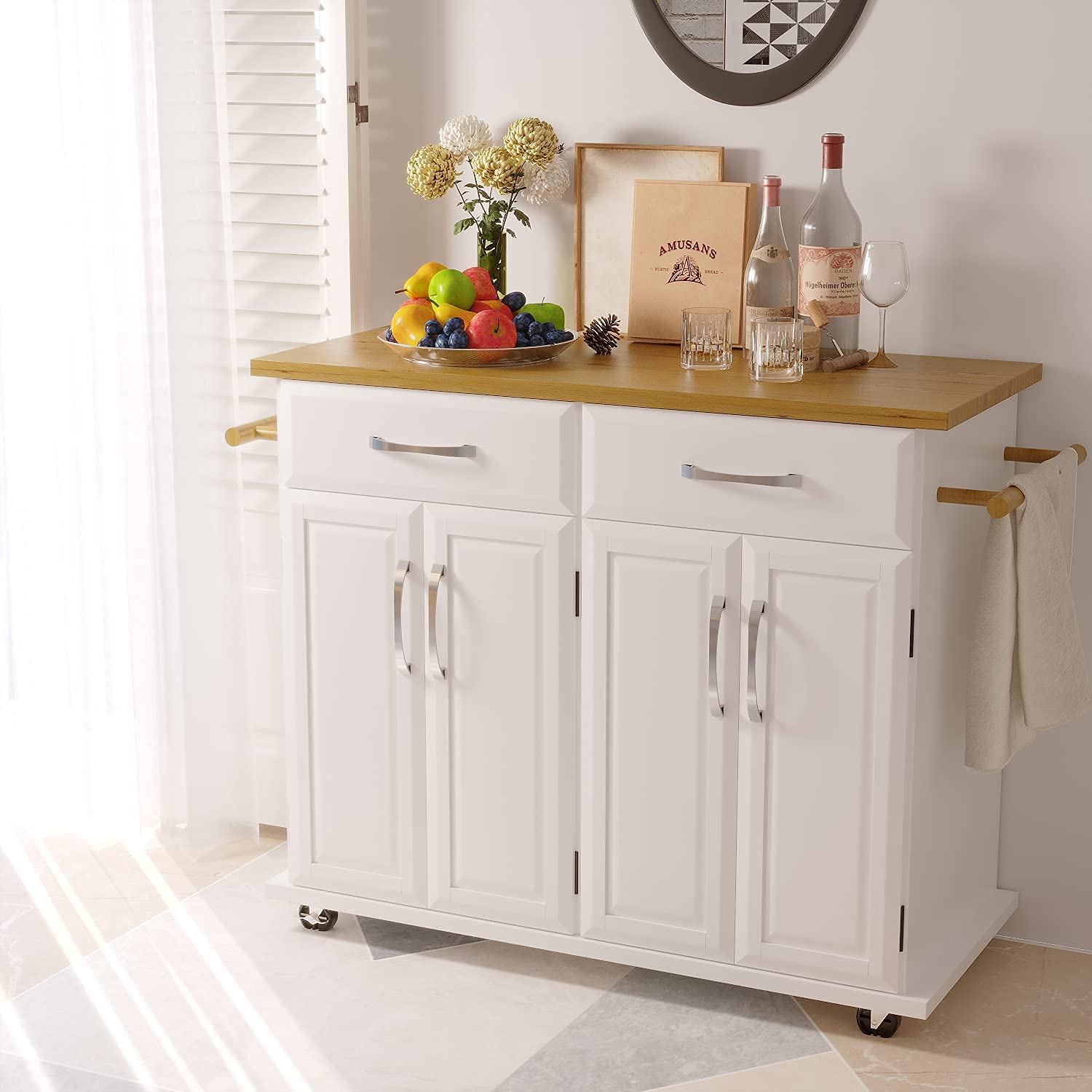 Buy Kitchen Island with Storage on Wheels, Rolling Kitchen Island with