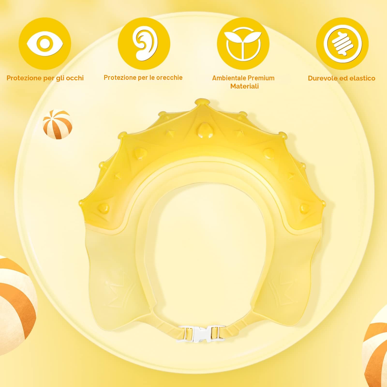 Cappello Doccia Bambini Cuffia Visiera Regolabile Giallo