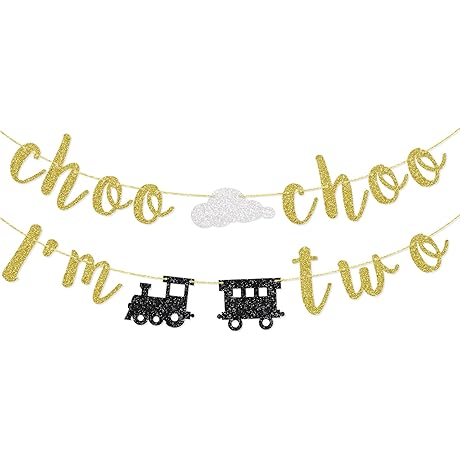 Choo Choo I'm Two Banner for 2nd Birthday Party Decorations - Black...