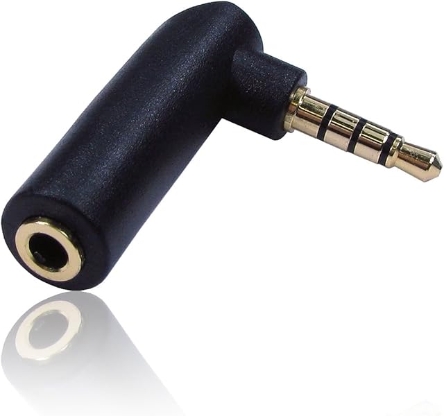 CDL Micro 4 Pole 3.5mm Stereo Jack M-F Male to Female 90 Degree Bend Right Angled Adapter - Black