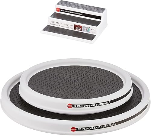 Copco Organizador de armario de cocina antideslizante de 3 niveles para despensa de especias, 10 pulgadas, blanco/gris 5220593 Armario de despensa