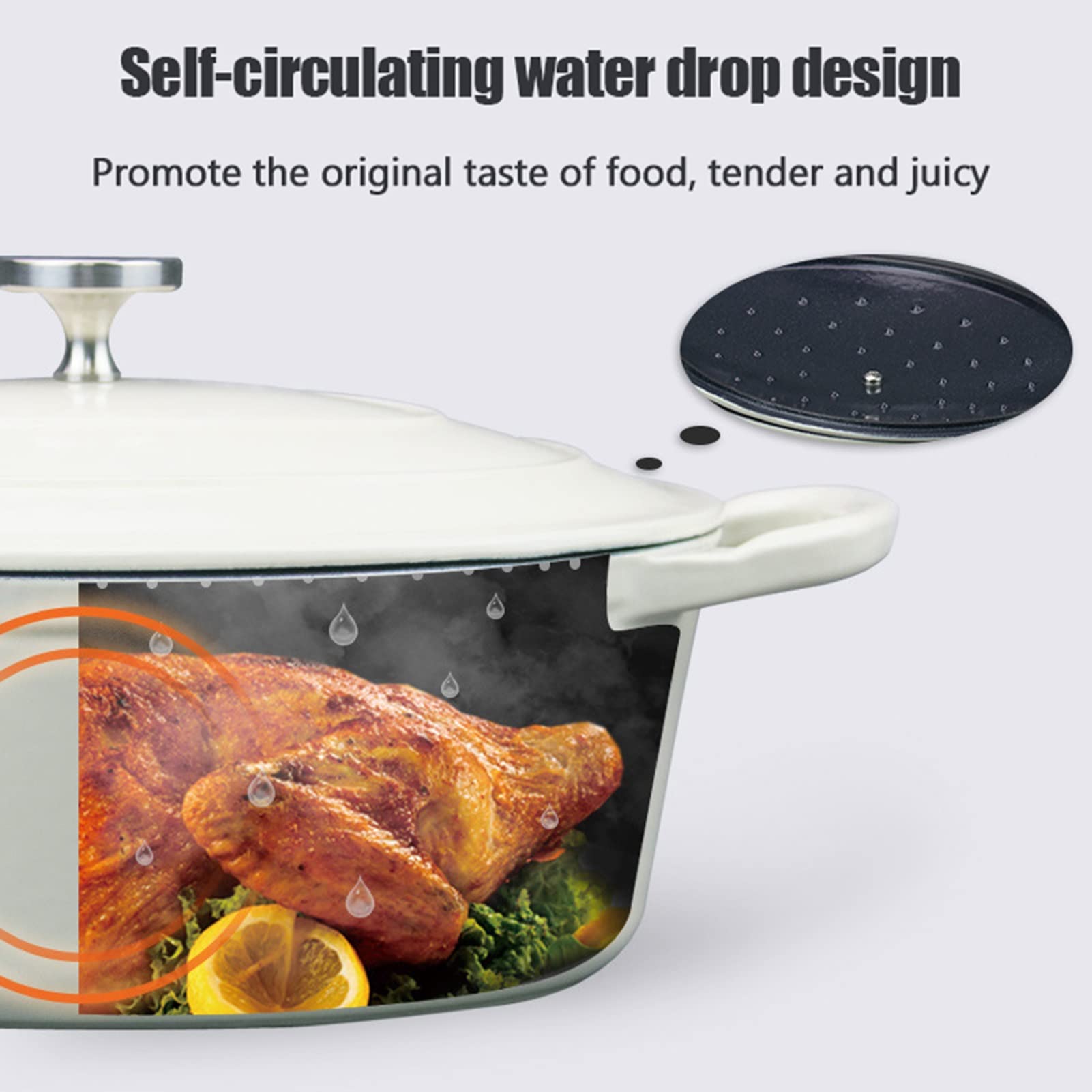 Emalowany Dutch Oven Z Pokrywką żeliwny Kociołek Holenderski Gotowanie Bez Wody Podwójne Uchwyty Nieprzywierający Do Gotowania Pieczenia Zupy(White)