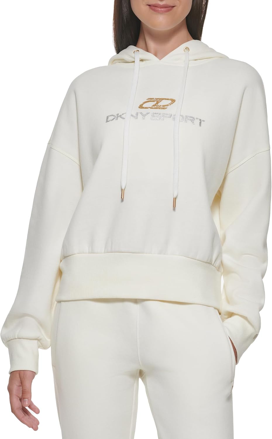 DKNY womens Sport Fleece Long Sleeve Logo Hoodie