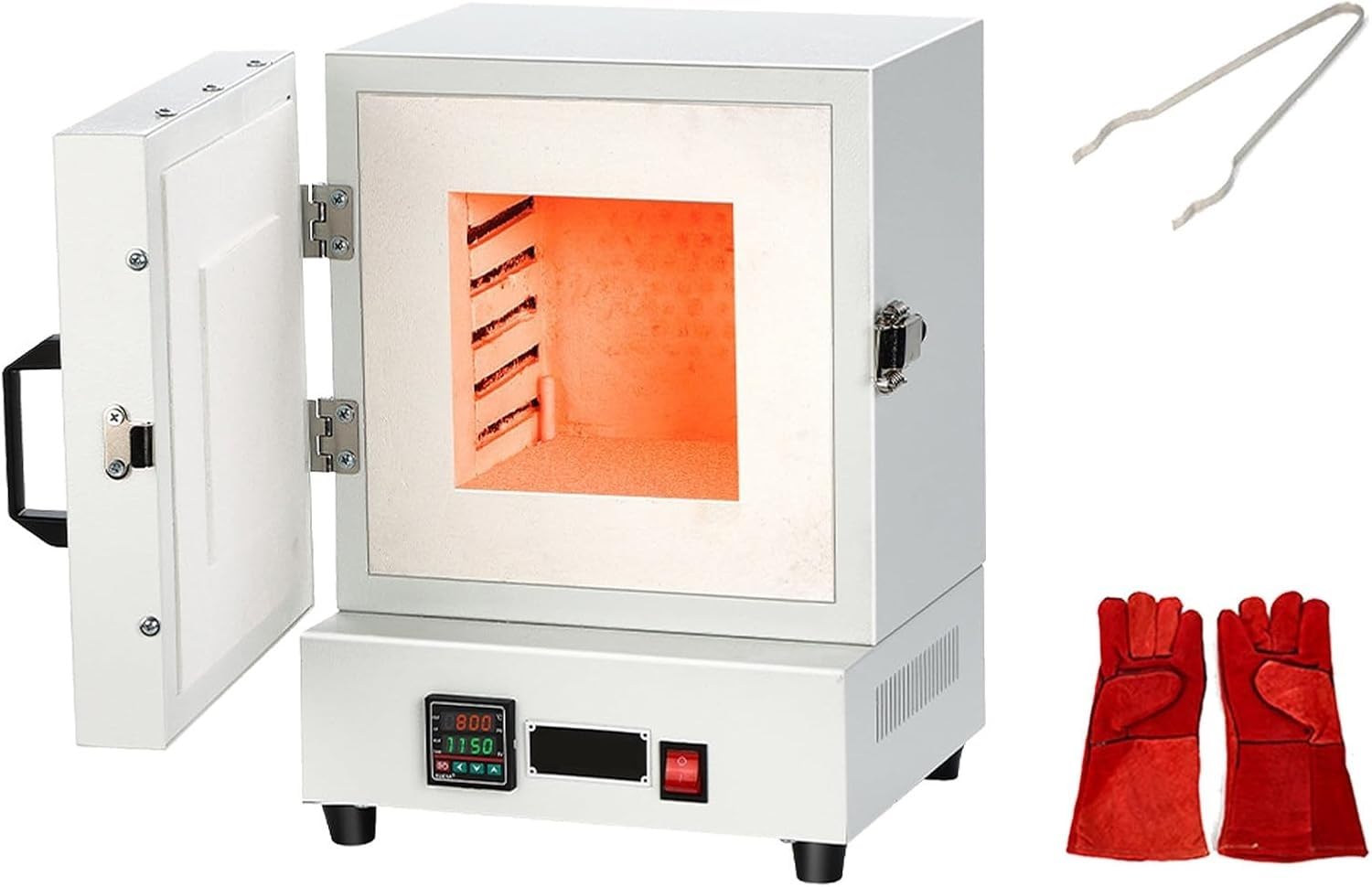 Horno de mufla eléctrico de 2000 W, con abrazaderas de yeso de acero inoxidable y guantes de alta temperatura, 2102 ℉/1150 ℃, for fundición de metales y sinterización de cerámica