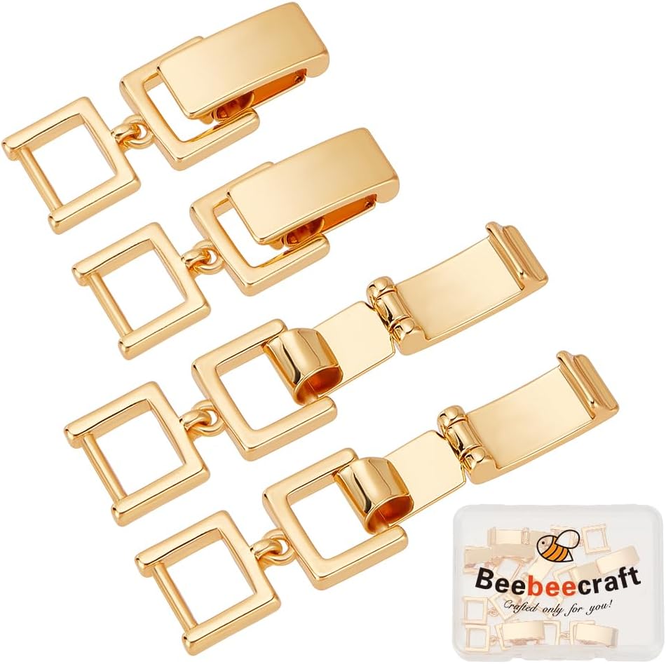 Beebeecraft 1 Box 6Pcs Bracelet Fold Over Clasps 29mm Real 24K Gold Plated Brass Foldover Clasp Extender Jewelry Extension Fold Over Clasp for Jewelry Making Bracelet Necklace Supplies DIY Crafts