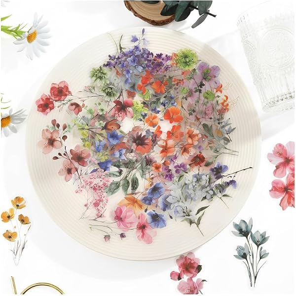 HMCEY 100 Piezas Pegatinas Flores Transparentes,Stickers Scrapbooking Flores,Journaling Stickers Aesthetic Bullet Journal,Pegatinas Decorativas Album Fotos para Planificador, Calendario, Cuadernos - 1