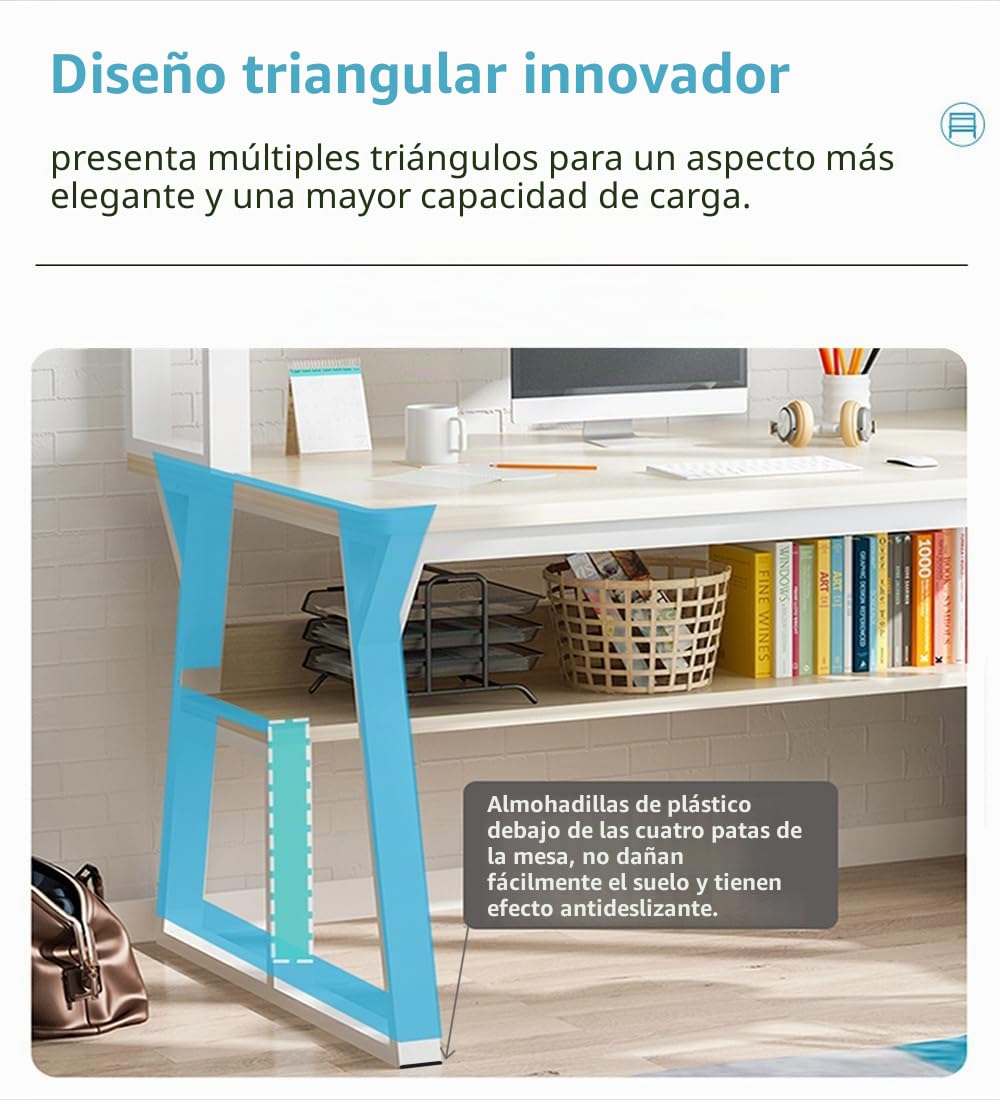 Escritorio de 80 x 50 cm, escritorio de ordenador de 4 niveles con espacio de almacenamiento, mesa de PC para oficina en casa, estudio, dormitorio, blanco y beis claro