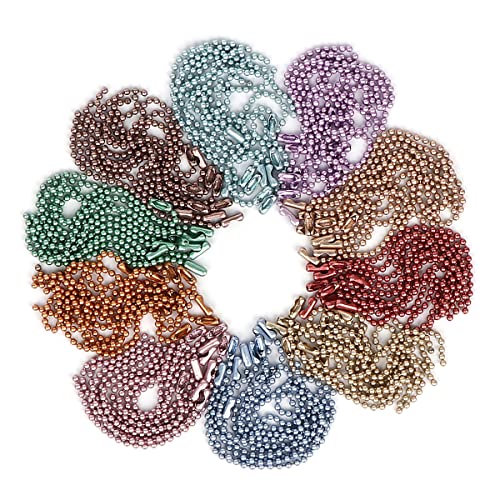 Rojwei 100pcs Nickel Free Mixed Color Metal Ball Chain with 100pcs Connectors Clasps (Chain Width 2.4mm+4inch Size), Great for Brag Tags Key Chain (Mix Color)