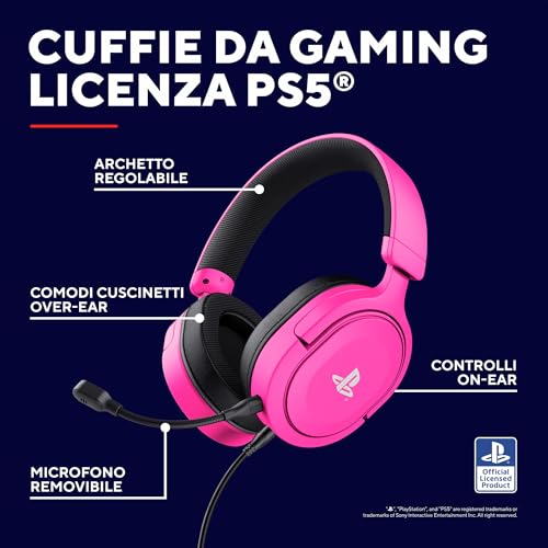 Trust Gaming GXT 498P Forta Cuffie PS5 e PS4 Licenza Ufficiale PlayStation 5, Driver 50 mm, Audio 3D, Cavo da 1,2 m, Microfono Staccabile, Jack Audio 3.5 mm, Cuffie Gaming Cablate, Rosa - Immagine 1