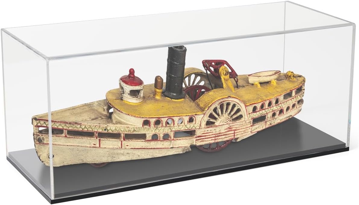 Displays2go Model Ship Display Case with Black Base and Lift Off Clear Recycled Acrylic Top (AF29X11BKE)