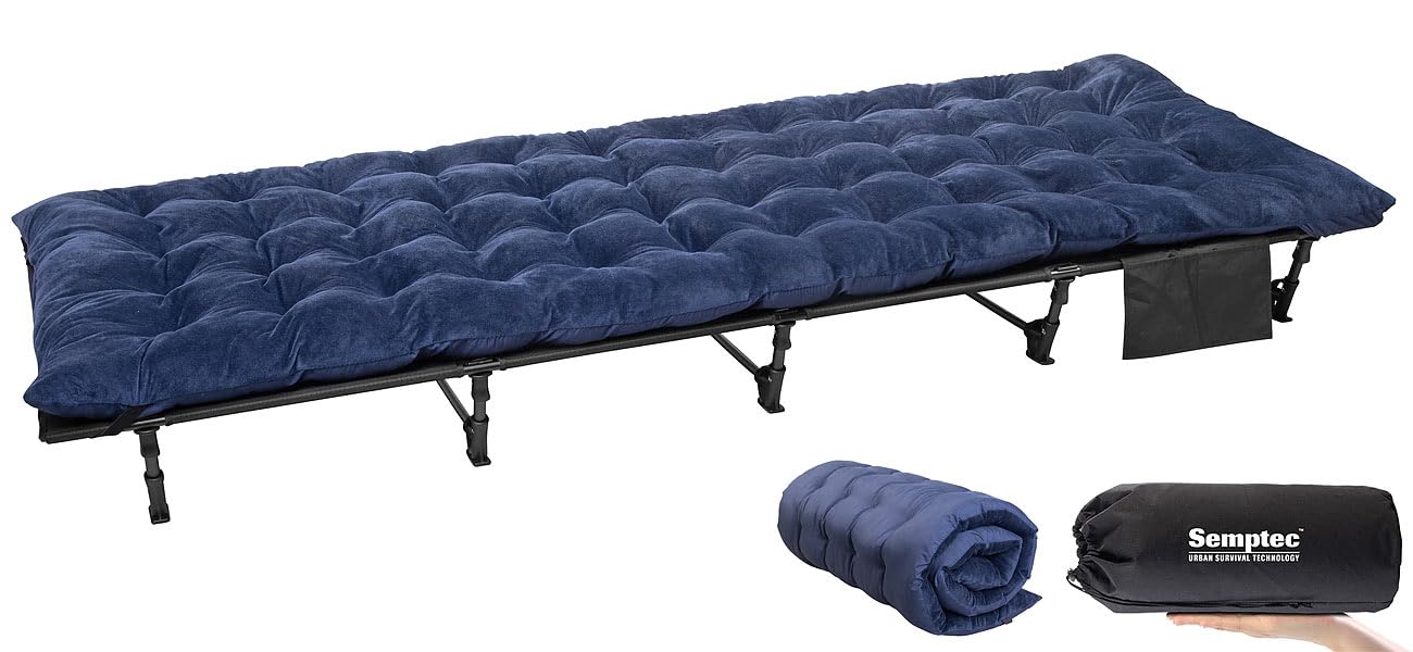 Semptec Urban Survival Technology Faltbett: Ultraleichtes Feldbett mit XL-Feldbettauflage, bis 120 kg Tragkraft (Camping-Liege, Campingmöbel Feldbett Auflage, Matratzenauflage)