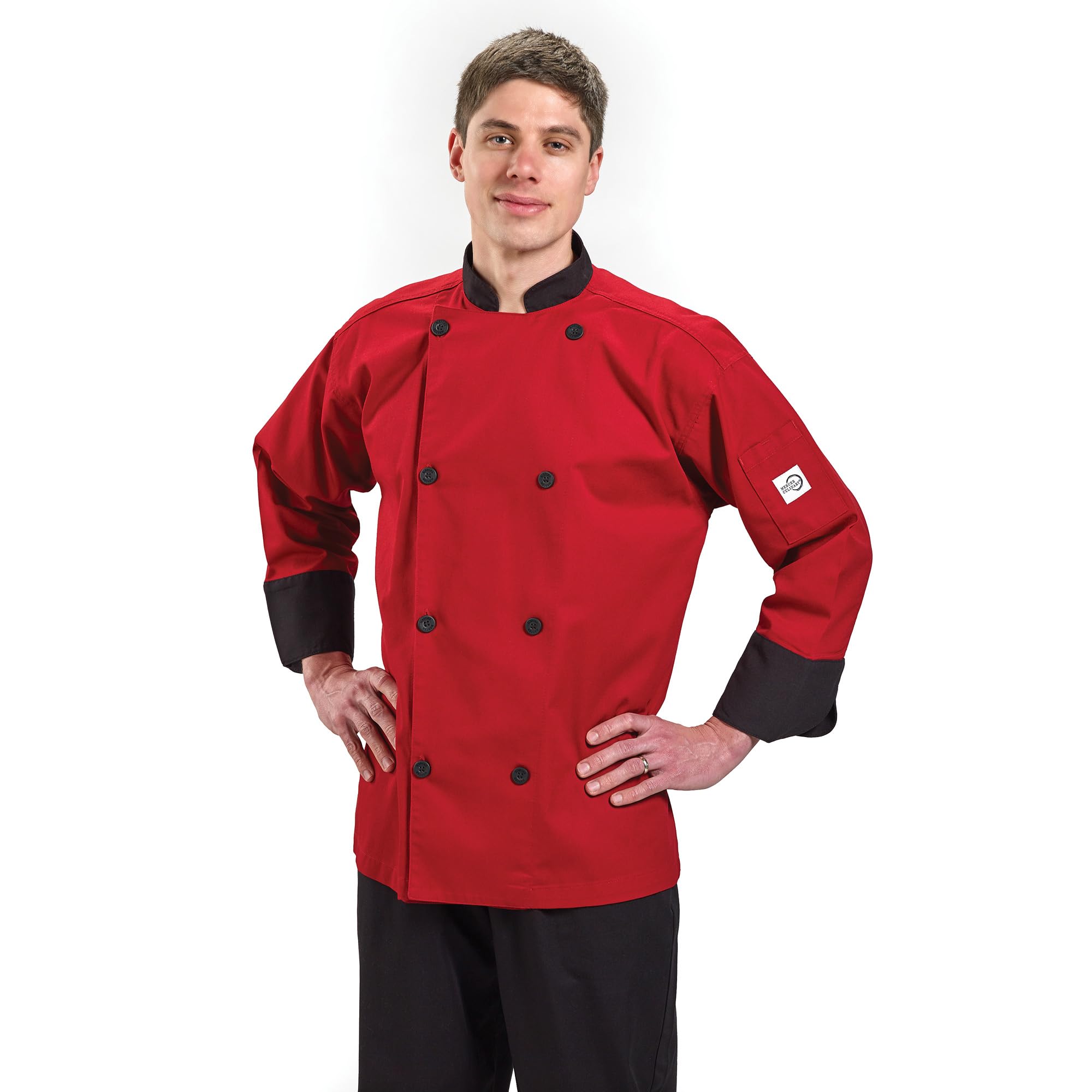 Mercer Culinary Millennia Kochjacke für Herren, 3/4-Ärmel, Größe XL, Rot