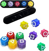 ESCUCHA Gaming Tokens Set with Symbols, 5 Colourful Pieces with Storage Holder, Korean Traditional Gonggi Game