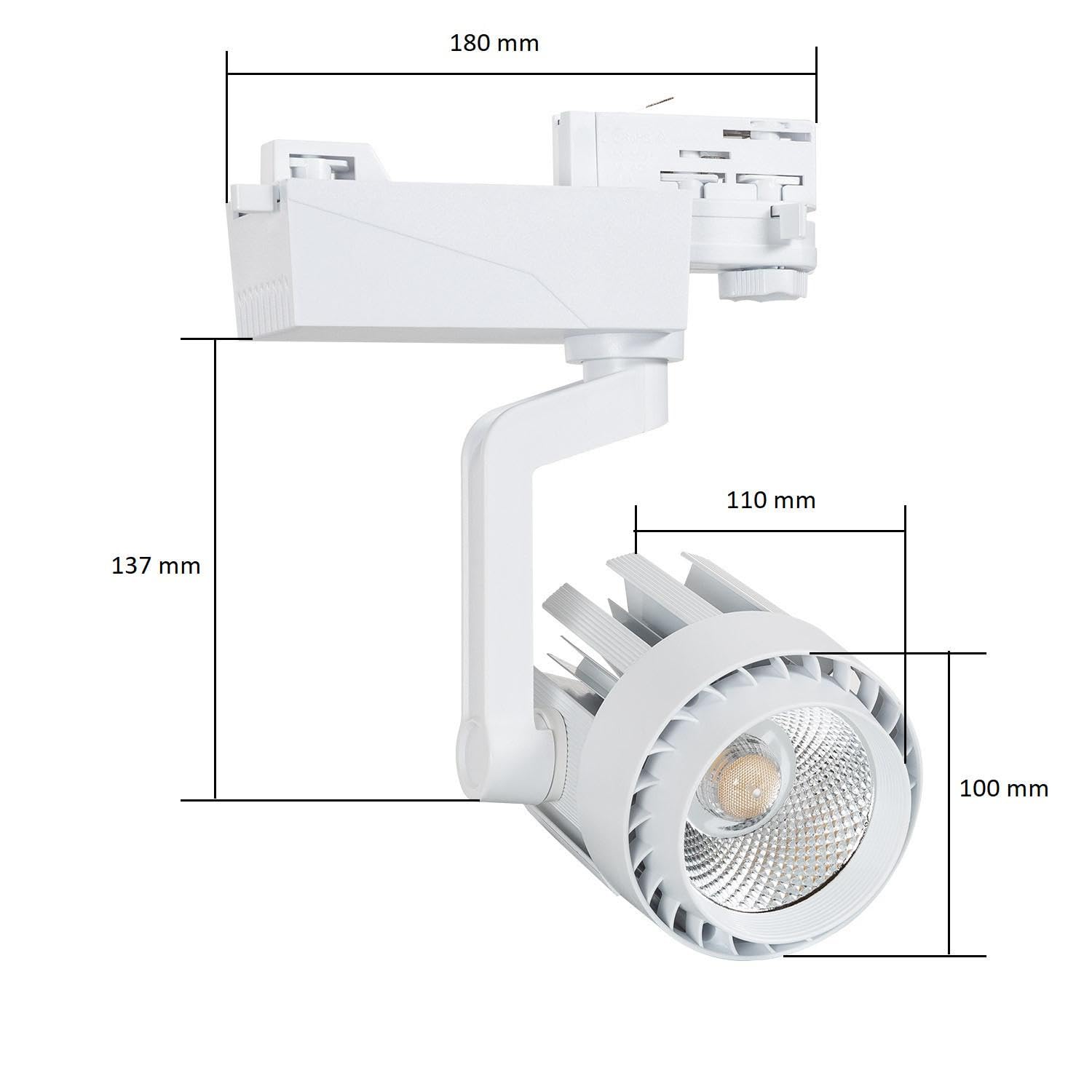 LEDKIA LIGHTING - Faretto LED Binario Trifase 30W Dora | Tecnologia COB | Angolo Luce 36º | Applicazione Showroom e Negozi, Bianco Caldo 2700K, Policarbonato