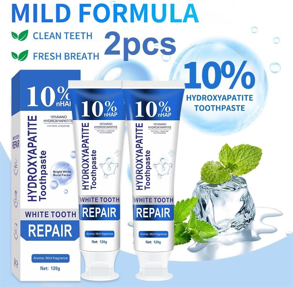 Fluoride Free Nano Hydroxyapatite Toothpaste - 10% Formula Remineralizes Enamel & Gums, Whitening & Deep Cleaning for Fresh Mint Breath, 120g (4-Pack)