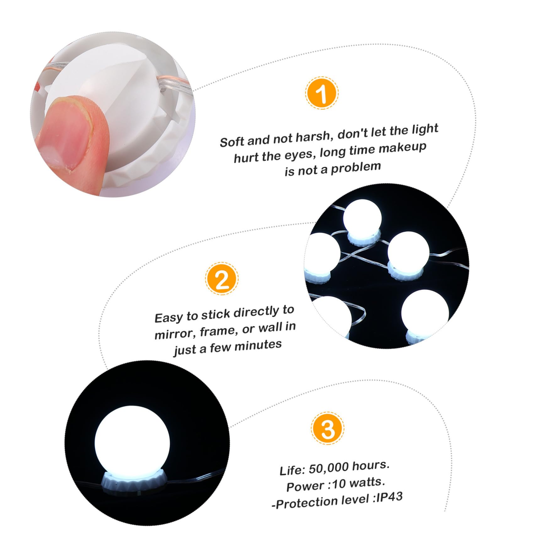 Kit D’éclairage LED Usb 10 Ampoules pour Miroir de Coiffeuse