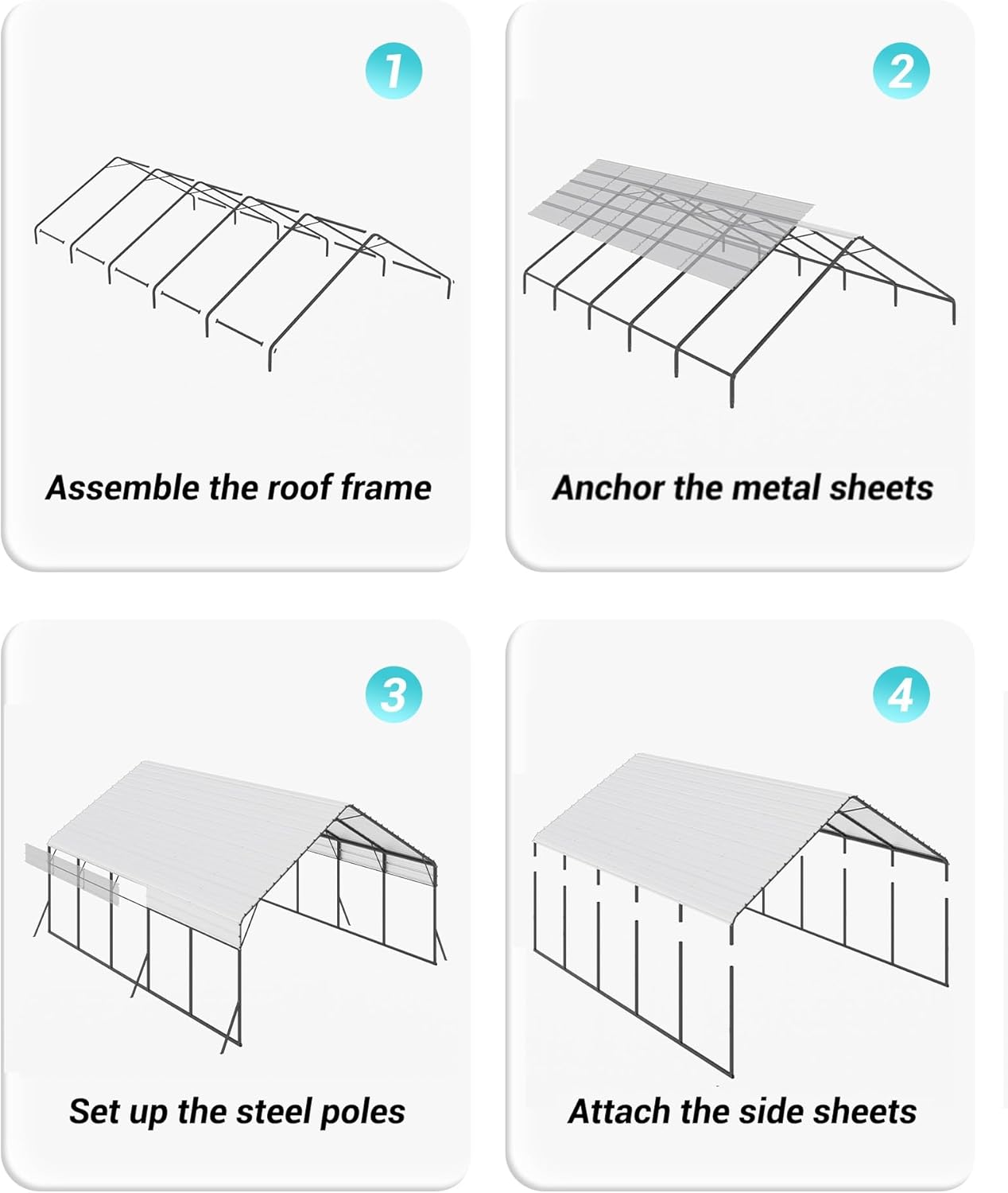 20x25x12.8 FT Metal Carport with Reinforced Frame, Galvanized Steel Roof & Enhanced Base Heavy Duty Car Ports for All-Weather Car Garage Shelter for Car, Truck, Pickup, SUV, Tractor, and Boat